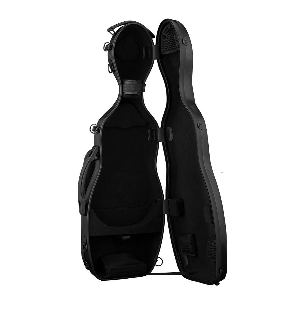 Open View of Black Eastman CAVL30 Cello-Shaped Violin Case