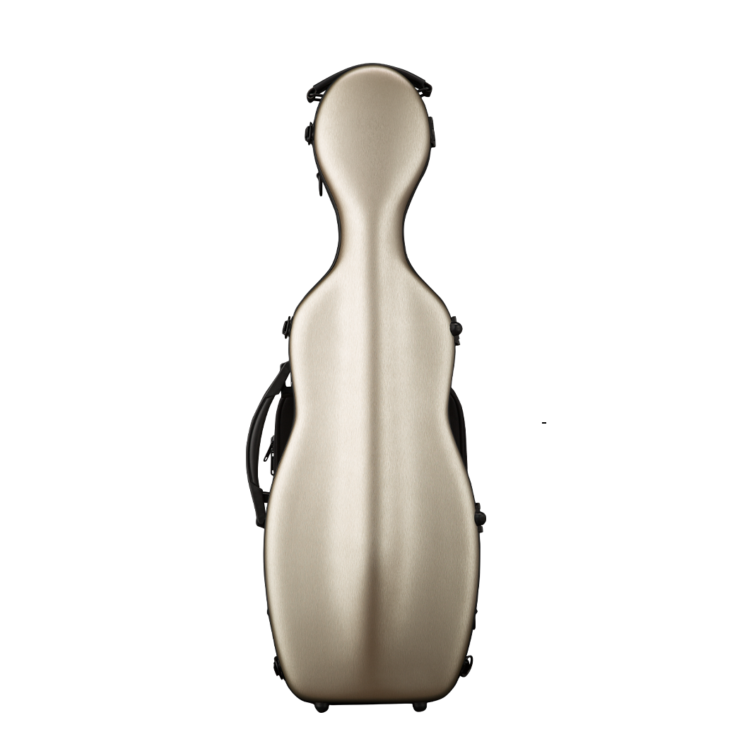 Front View of Gold Eastman CAVL30 Cello-Shaped Violin Case