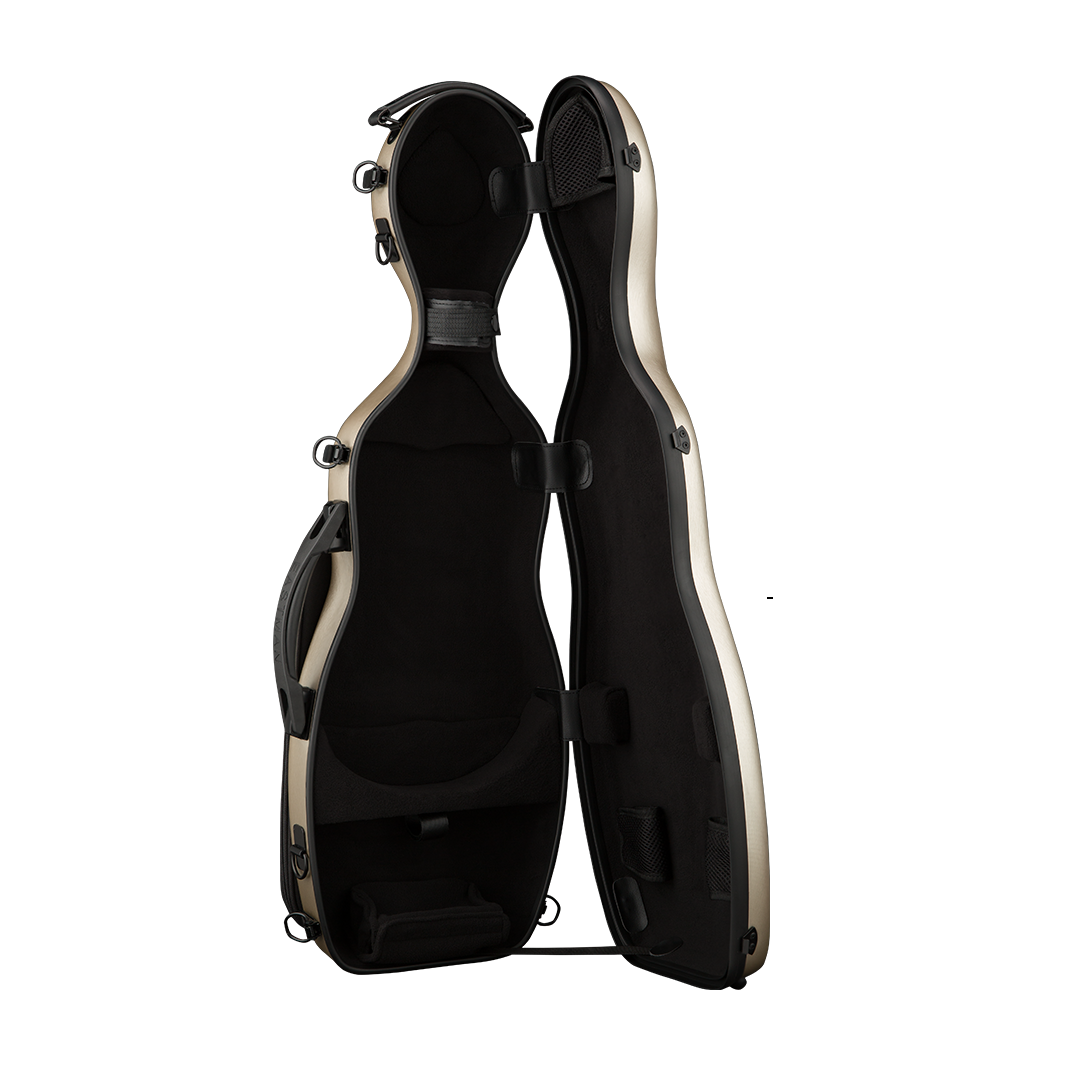 Open View of Gold Eastman CAVL30 Cello-Shaped Violin Case