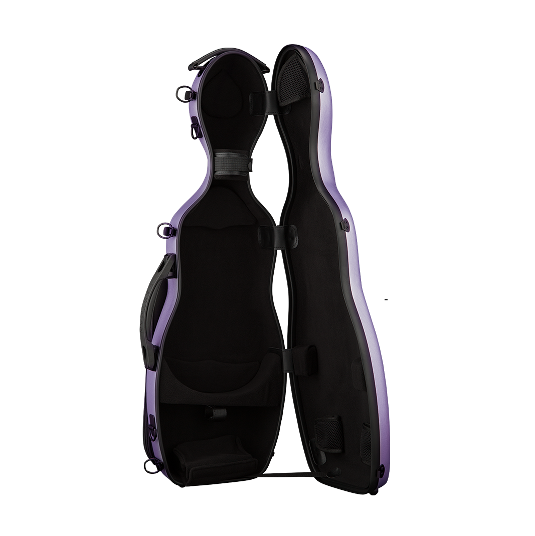 Open View of Lavender Eastman CAVL30 Cello-Shaped Violin Case
