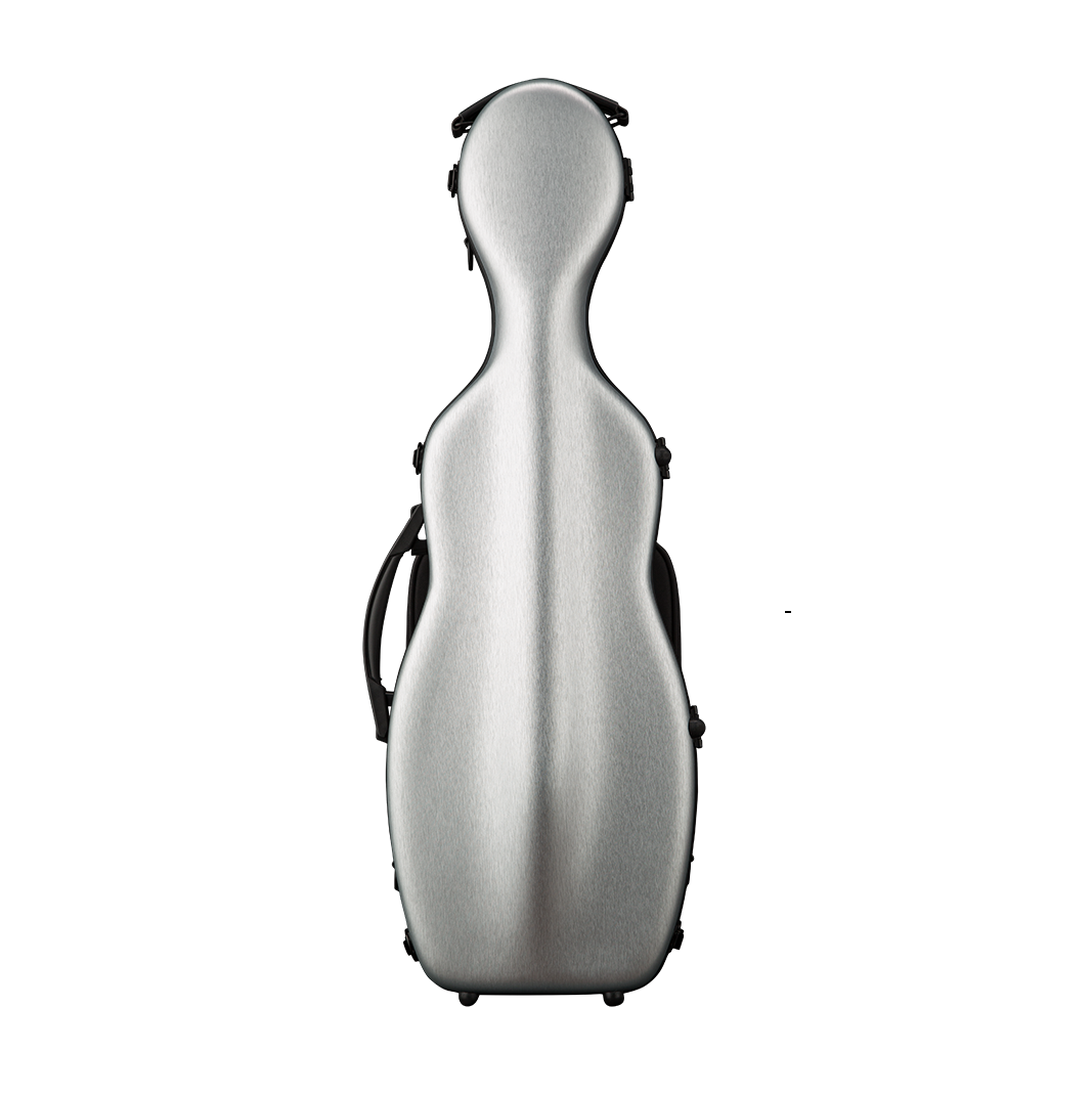 Front View of Silver Eastman CAVL30 Cello-Shaped Violin Case