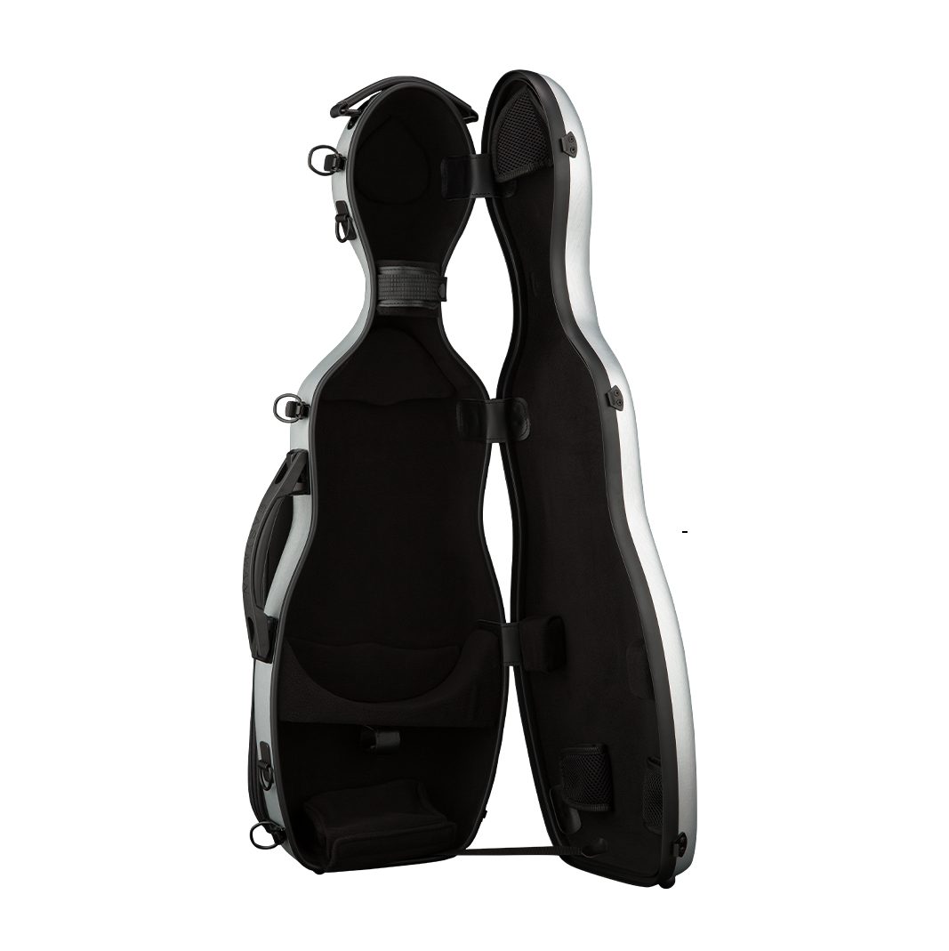Open View of Silver Eastman CAVL30 Cello-Shaped Violin Case