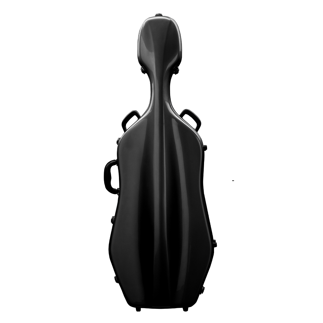 Front View of CACL28 Black Deluxe Cello Case with Wheels