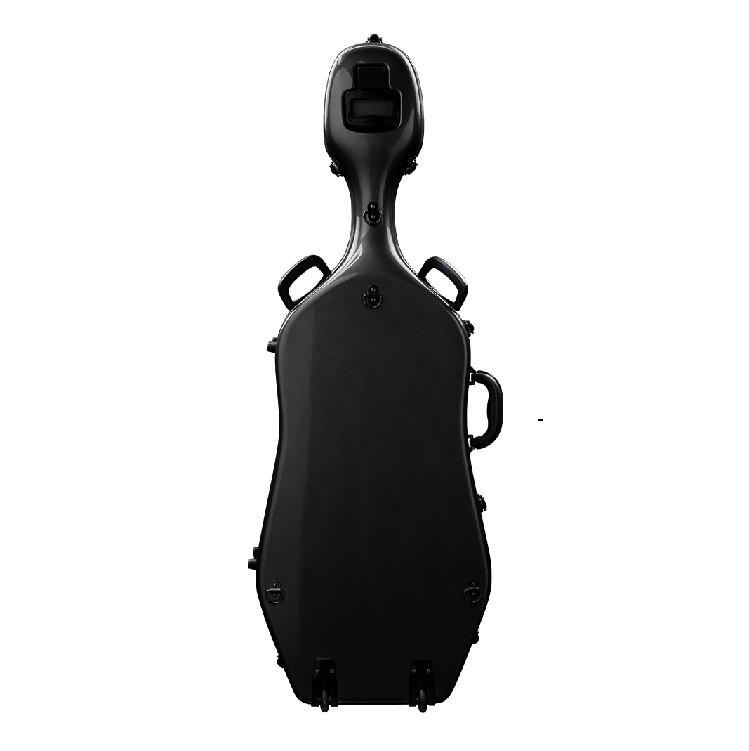 Back View of CACL28 Black Deluxe Cello Case with Wheels