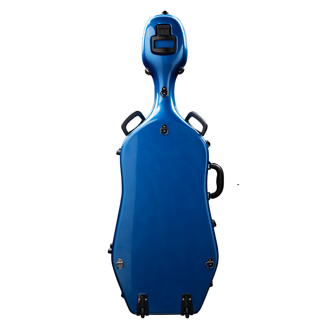 Back View of CACL28 Blue Deluxe Cello Case with Wheels