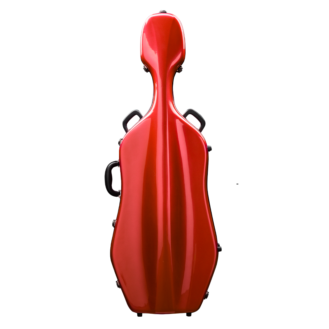 Front View of CACL28 Fire Engine Red Deluxe Cello Case with Wheels