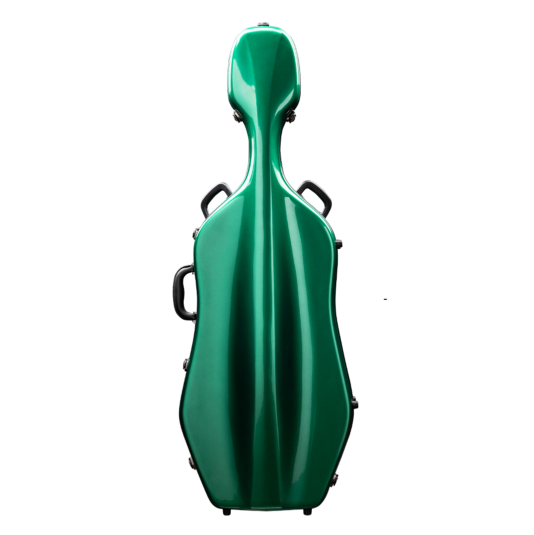 Front View of CACL28 Green Deluxe Cello Case with Wheels