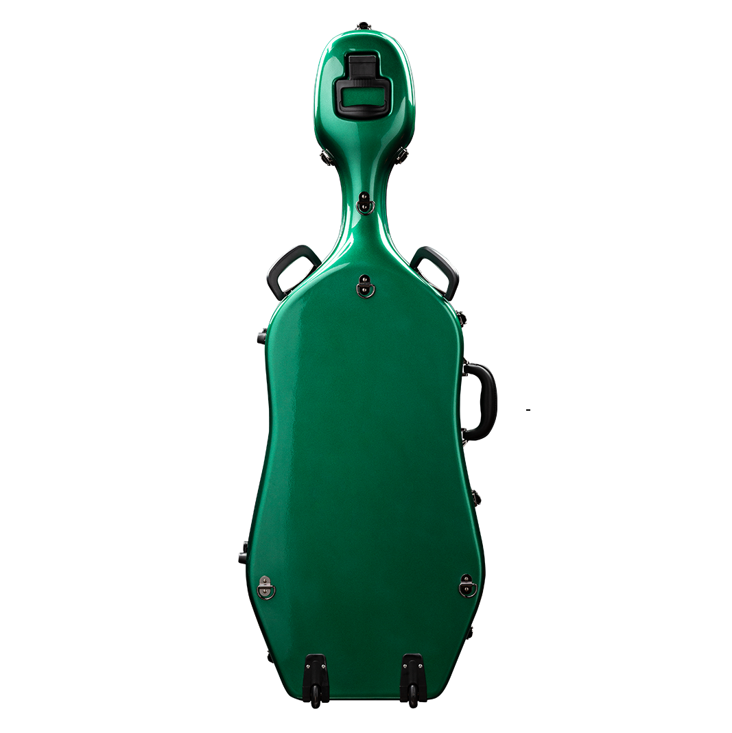 Back View of CACL28 Green Deluxe Cello Case with Wheels