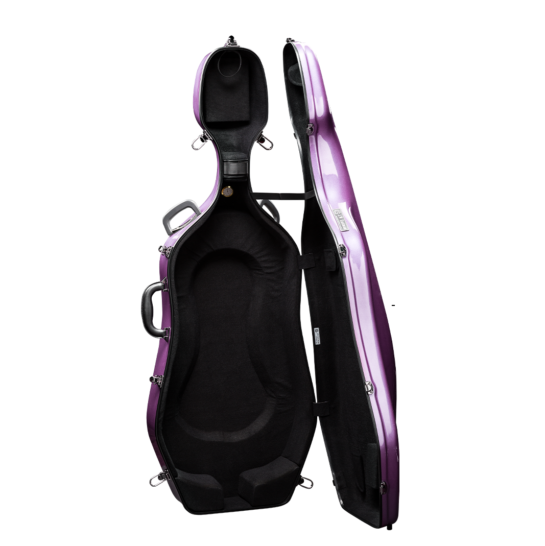 Open View of CACL28 Lavender Deluxe Cello Case with Wheels