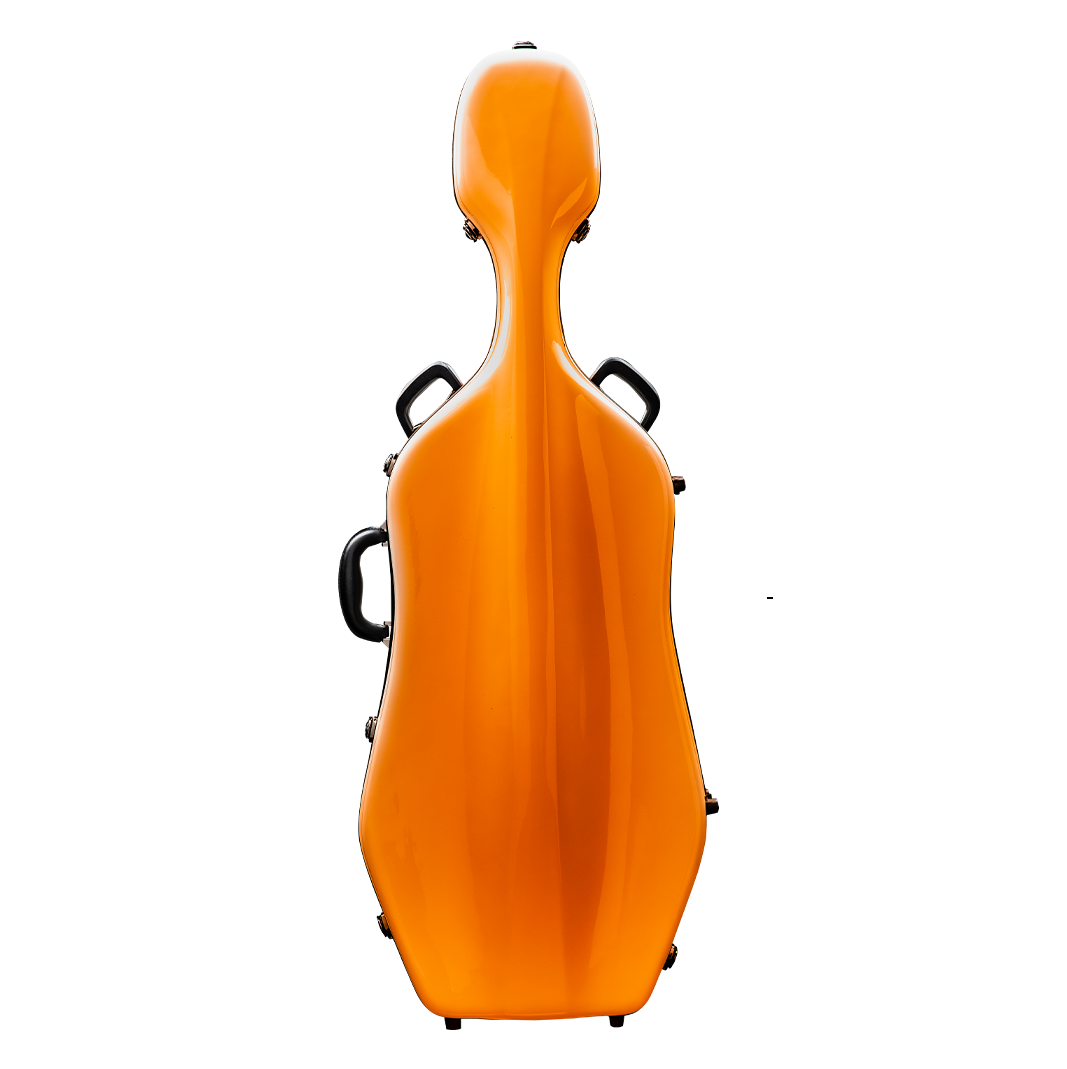 Front View of CACL28 Orange Deluxe Cello Case with Wheels