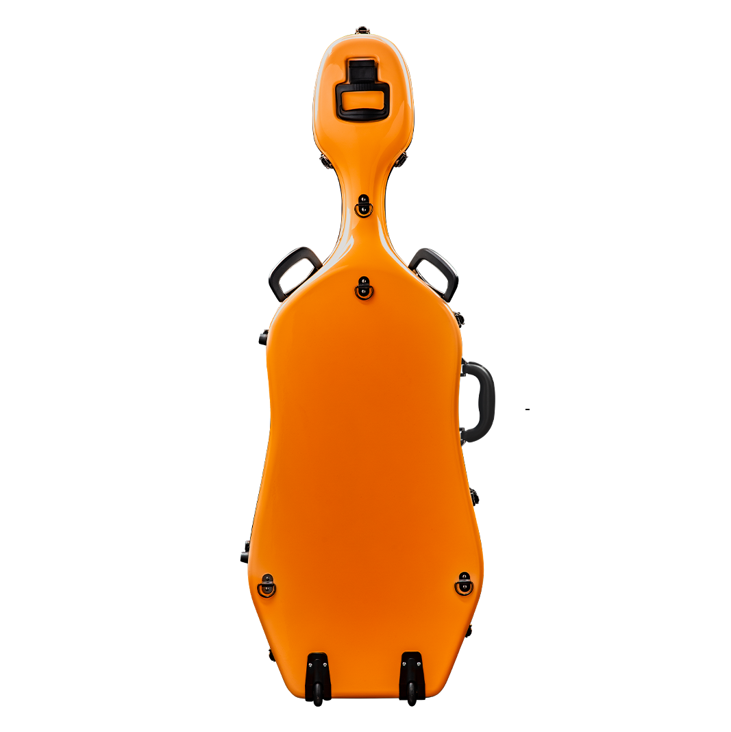Back View of CACL28 Orange Deluxe Cello Case with Wheels