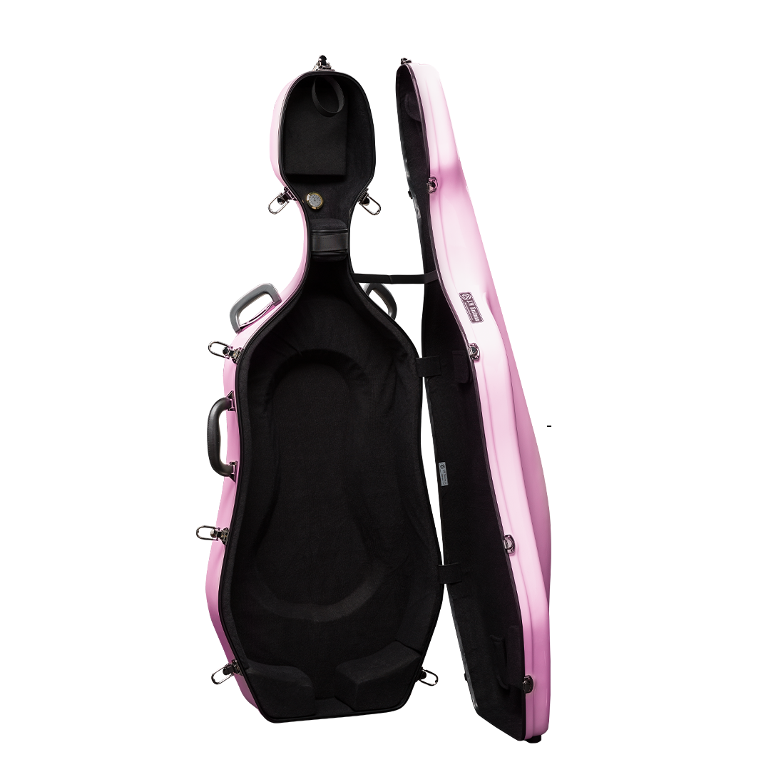 Open View of CACL28 Pink Deluxe Cello Case with Wheels