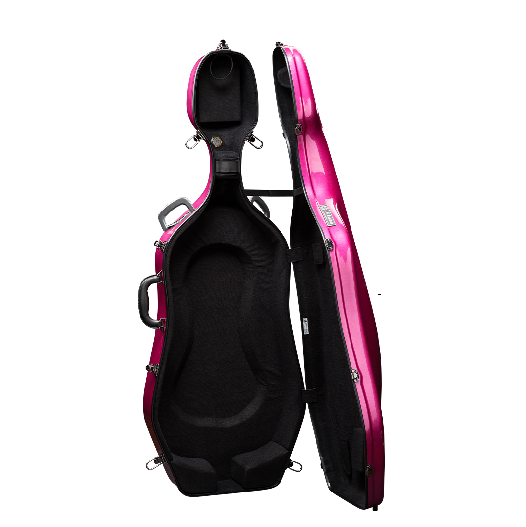 Open View of CACL28 Purple Deluxe Cello Case with Wheels