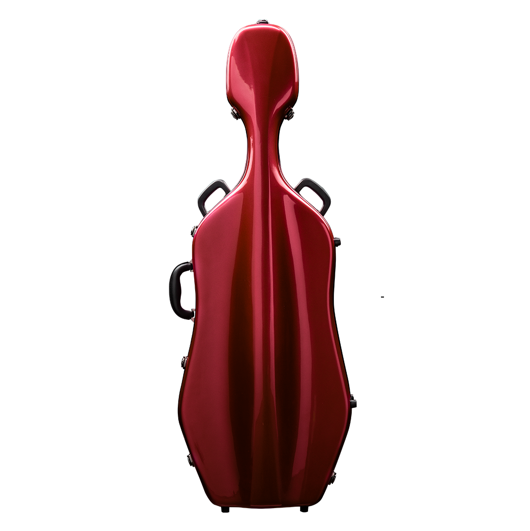 Front View of CACL28 Red Deluxe Cello Case with Wheels