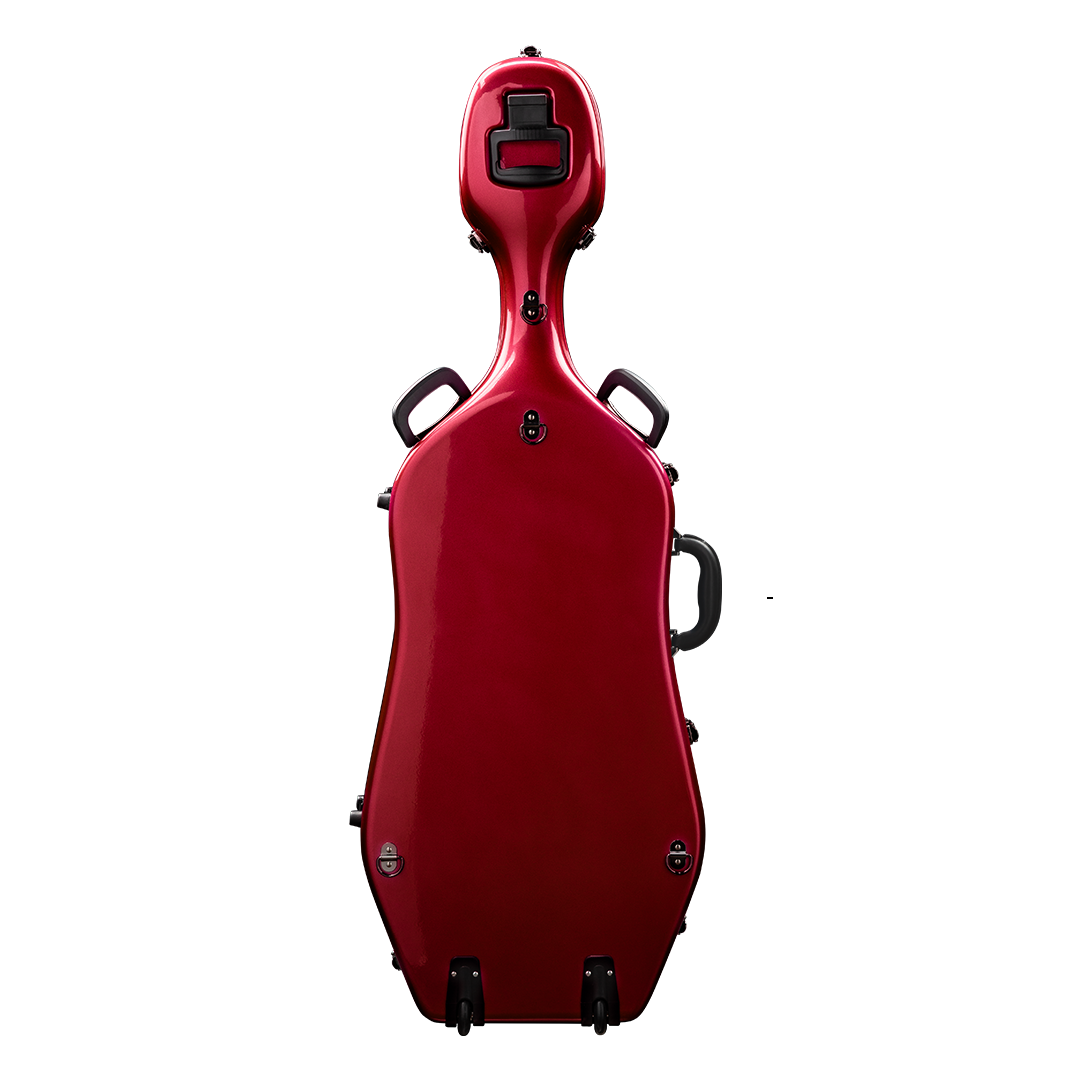 Back View of CACL28 Red Deluxe Cello Case with Wheels