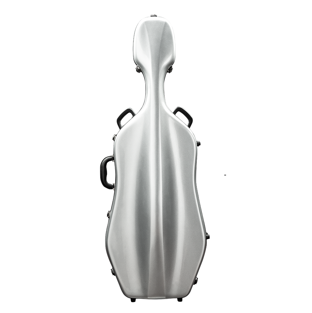 Front View of CACL28 Silver Deluxe Cello Case with Wheels