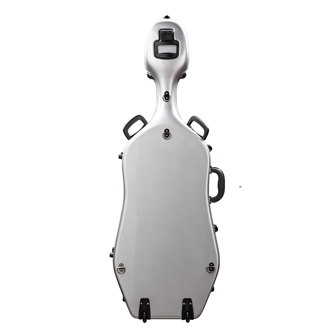 Back View of CACL28 Silver Deluxe Cello Case with Wheels