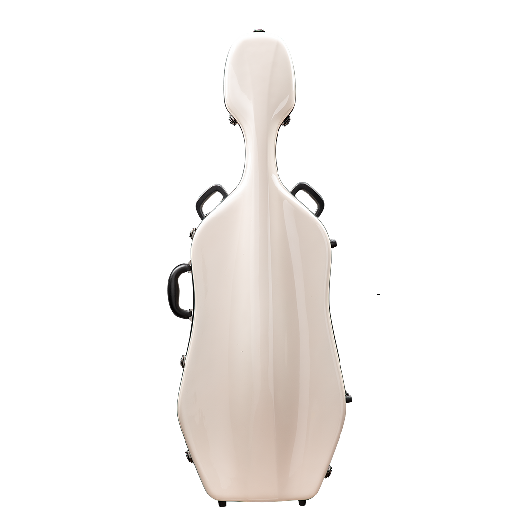 Front View of CACL28 White Deluxe Cello Case with Wheels