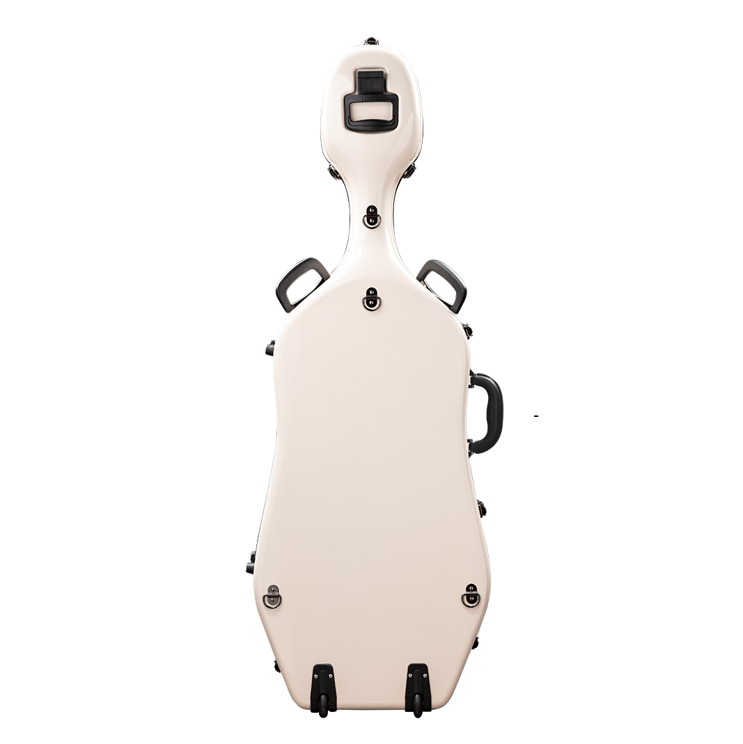 Back View of CACL28 White Deluxe Cello Case with Wheels