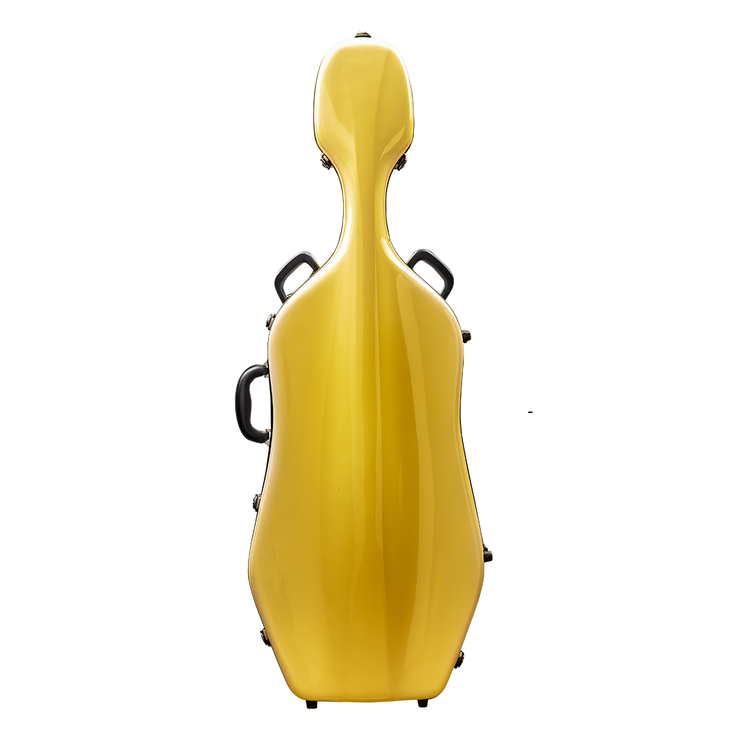 Front View of CACL28 Yellow Deluxe Cello Case with Wheels
