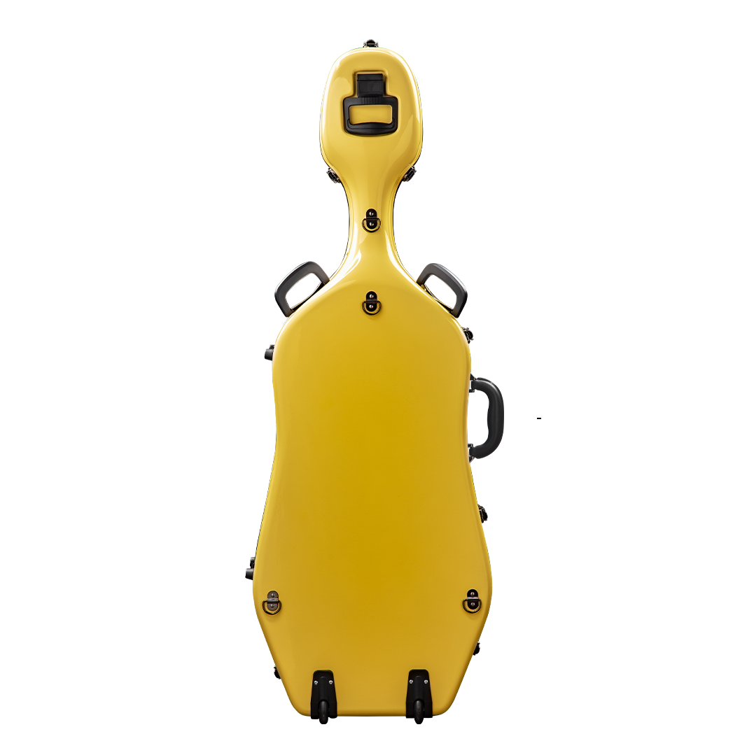 Back View of CACL28 Yellow Deluxe Cello Case with Wheels