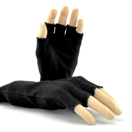 Long Wristed Fingerless Cotton Gloves - Black
