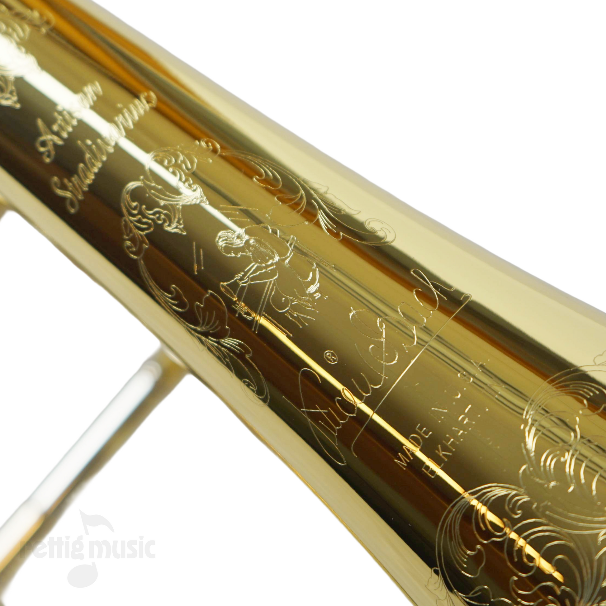 Close-Up of Open Box Bach A47I Trombone Bell Engraving