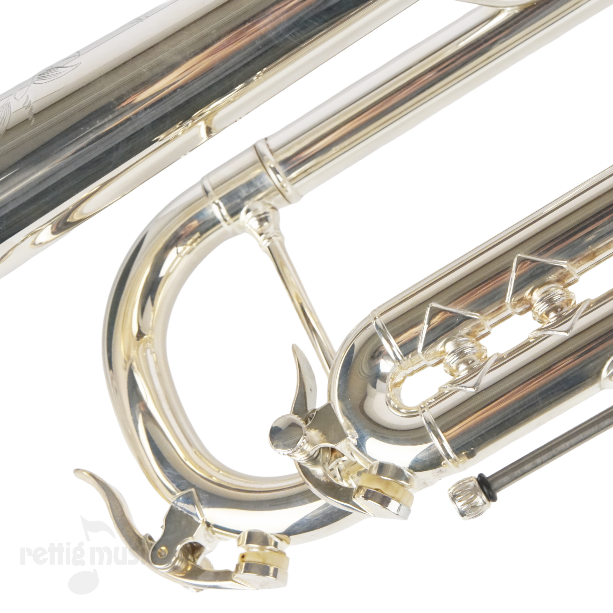 Close-up of S.E. Shires TRCVP Silver Plated Trumpet