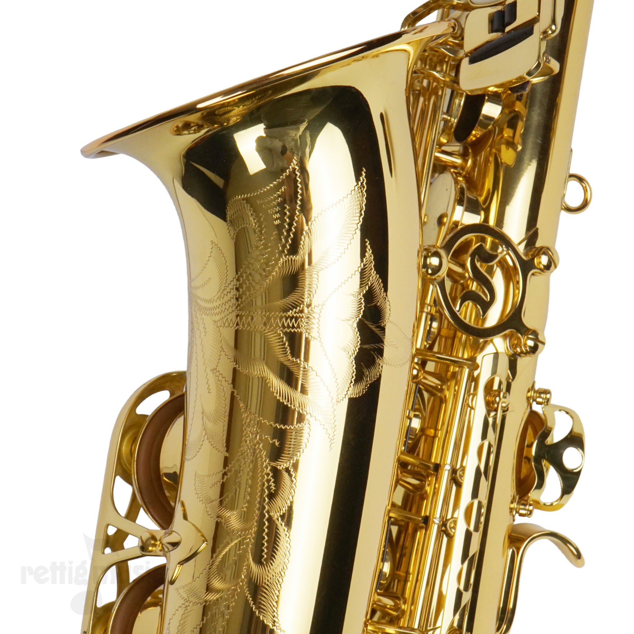 Close-up of Selmer SAS411 Alto Saxophone Bell Engraving