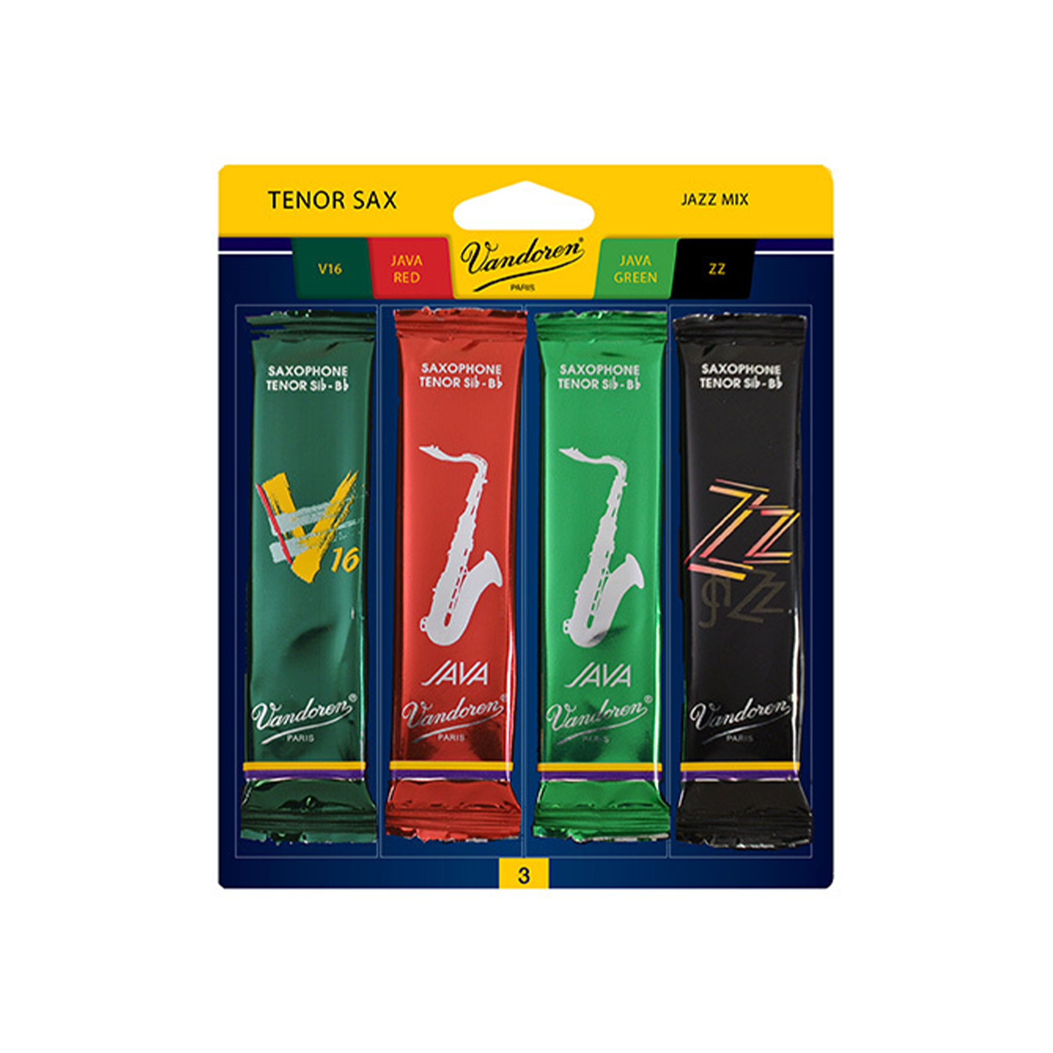 Vandoren Tenor Saxophone Reeds - Jazz Mix Card (4-Pack)